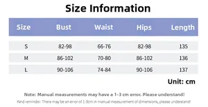 Detailed size guide table for backless maxi dress showing S, M, and L measurements in cm