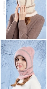 Detail of winter balaclava with warm fleece lining and striped neck gaiter for women