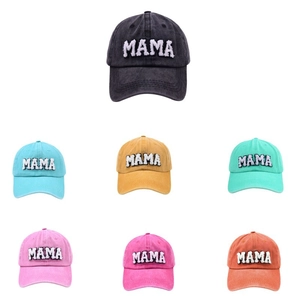 Vintage washed cotton baseball caps with MAMA embroidery in seven diverse colors