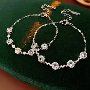 Bracelet Mode Cuivre Zircon Bleu Géométrique Halo Chaîne Réglable Bijoux Élégants Pour Femmes
