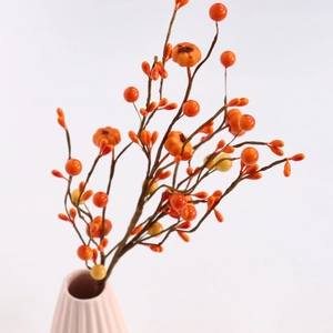 Artificial orange berry and mini pumpkin stems for harvest and Halloween home decor