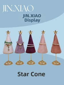 Star-topped velvet conical jewelry stands for bracelet and necklace display in 5 colors