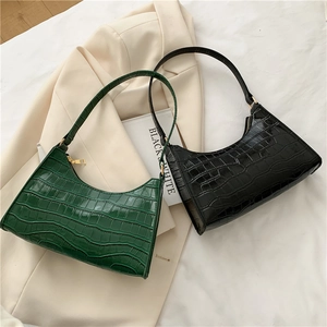 Minimalist crocodile pattern underarm bags in forest green and classic black PU leather