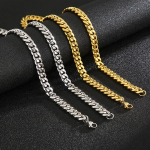 Stainless Steel Cuban Link Chain Jewelry Necklace And Bracelet Polished 18k Gold Plated Hip Hop Fashion For Men Women