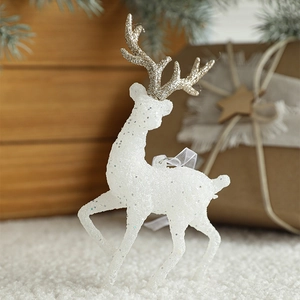 Sparkling white glitter reindeer ornament for American style Christmas festive decor