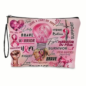 Dettaglio della pochette nastro rosa per la ricerca sul cancro con parole ispiratrici
