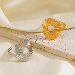 18K gold and silver plated stainless steel geometric radial hollow adjustable rings