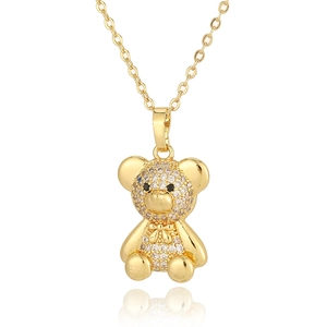 Charming golden bear pendant necklace with sparkling micro-pave cubic zirconia crystals