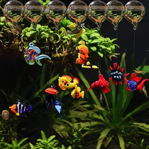 Floating Aquarium Decorations Handmade Glass Sea Life Creature Figures With Floating Ball And Line Fish Tank Landscaping Ornament