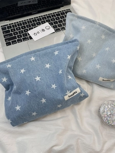 Trousse De Maquillage En Jean Motif Étoile Nœud Pochette De Rangement Voyage Organisateur De Toilette Pour Femmes