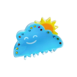 Cute blue cloud and sun acrylic hair claw clip with colorful rhinestones for women