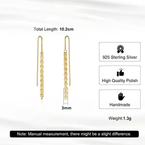 Elegant 925 sterling silver gold threader earrings with peacock feather fan tassel pendants