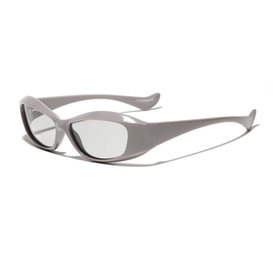 Futuristic Y2K square oversized sunglasses with grey glossy frame and clear lenses