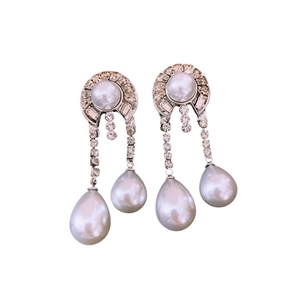 Orecchini geometrici in perle e strass stile corte elegante da donna in colore argento