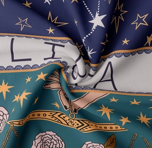 Close-up of Libra zodiac tapestry showing thick woven texture and star pattern