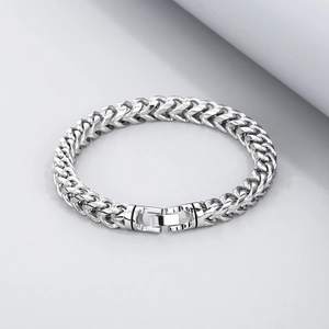 Bracelet hip hop en acier inoxydable argenté poli avec fermoir à goupille robuste