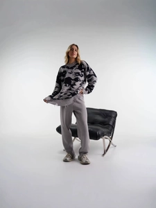 Oversized Strickpullover Und Hose Farbblock Distressed Ripped Saum Rundhalsausschnitt Langarm Streetwear Baumwolle Polyester