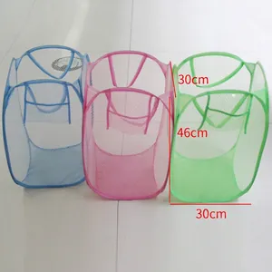 Collapsible mesh laundry baskets in blue pink and green 3-pack 30x30x46cm storage bins