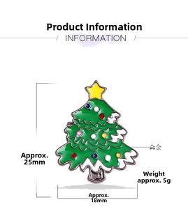 Detail view of a 25mm green enamel Christmas tree brooch with dimensions and weight stats