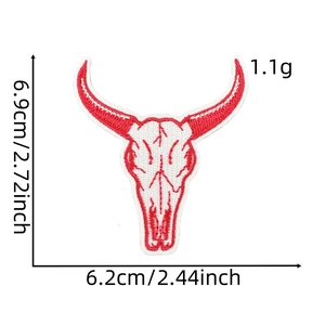 Pink bull skull embroidered patch measuring 6.9cm by 6.2cm for western girl party decor