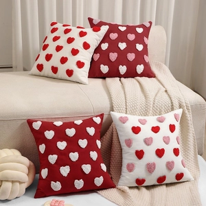 Tufted Heart Pattern Pillow Case Plush Cushion Cover Valentine Day Decorative Embroidered Heart Pillowcase Sofa Home Decor