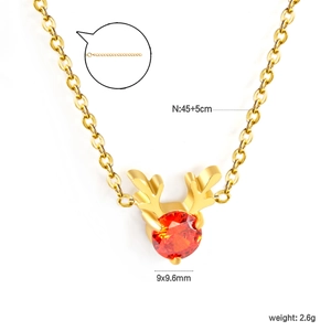 Golden stainless steel necklace with red zircon elk deer pendant and size specifications