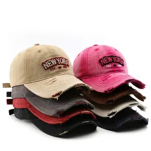 Vintage Distressed Gewaschene Baumwolle Baseballkappe New York Stickerei Sonnenschutz Hut Für Herren Damen Verstellbar