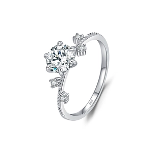 Classic 925 sterling silver ring with 1 carat moissanite and floral vine band detail