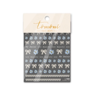 5D embossed nail stickers featuring white daisies, bows, and lace for vintage manicures
