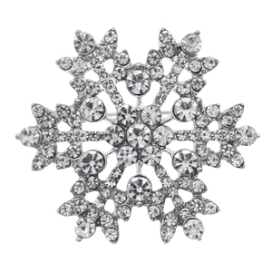 Elegant silver snowflake brooch with sparkling rhinestones for suits and wedding dresses