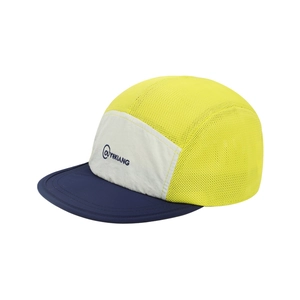 Breathable mesh sports cap with color-block design in yellow and navy blue for outdoors