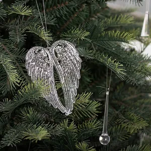 Decorazione natalizia ali di angelo in acrilico trasparente con trame di piume