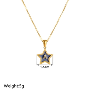 Gold star necklace with blue enamel and letter A pendant, 1.5cm width and 5g weight