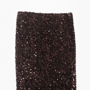 Sparkly dark brown sequin midi skirt with side slit and mermaid silhouette for women