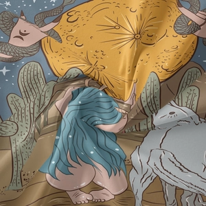 Detail shot of the woven fabric texture and intricate mystical tarot tapestry print