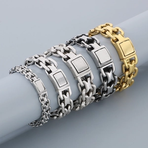 Men Chain Bracelet 316L Stainless Steel Interlocking Ring Vintage Distressed Punk Style Masculine Jewelry Hip Hop