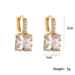 Luxury gold-plated square zircon earrings for women with detailed size measurements
