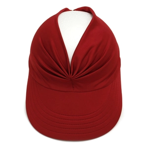 Top view of red women's sun visor with twisted front detail for outdoor sports