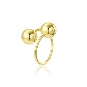 Minimalist 18k gold plated double layer open ring with polished hollow metal spheres