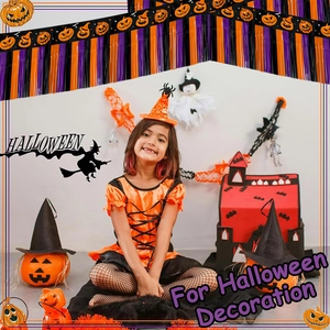 Bannière à franges Halloween orange noire violette avec motifs citrouille pour fête