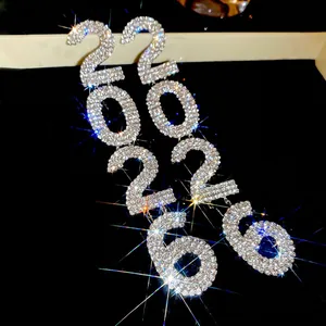 2026 Digital Dangle Earrings Alloy Shiny Rhinestone With 925 Sterling Silver Earring Post Fashion Jewelry For Women