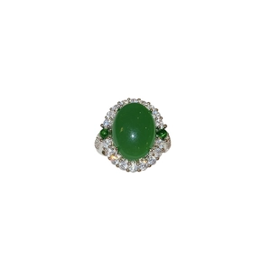 Bague ovale en agate verte avec halo de zircon et finition argentée élégante