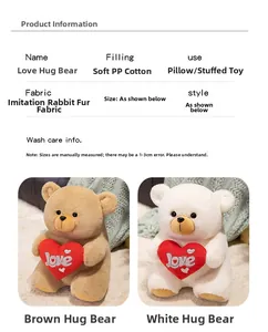 Detail of plush teddy bears with Love heart embroidery and rabbit-like soft faux fur