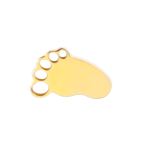 Detailed close-up of a polished gold stainless steel pendant in a 3D footprint shape