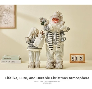Set of two Nordic Santa Claus plush dolls with snowflake sweaters and vintage lanterns