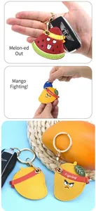 Étuis Airtag en cuir en forme de fruits avec motifs pastèque et mangue sur porte-clés