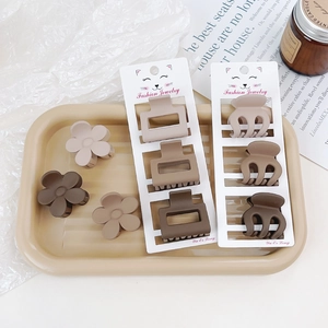 Matte Hair Claw Clips Small Flower Geometric Brown Earth Tones Korean Style Minimalist Barrettes For Women Girls