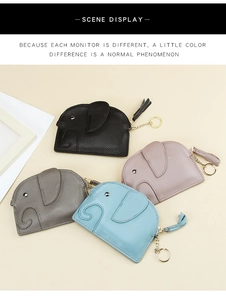 Litchi texture leather elephant coin purses with golden zippers and tassel keychains