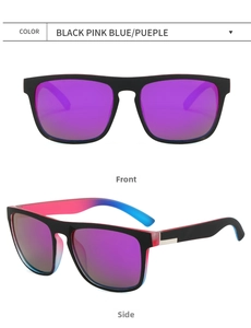 Polarized sunglasses with matte black square frame and pink-blue gradient temples