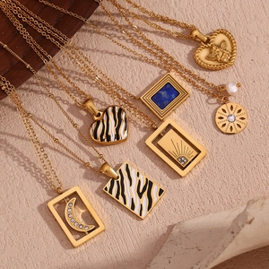 Minimalist double-layer 18K gold-plated stainless steel necklace with geometric pendants